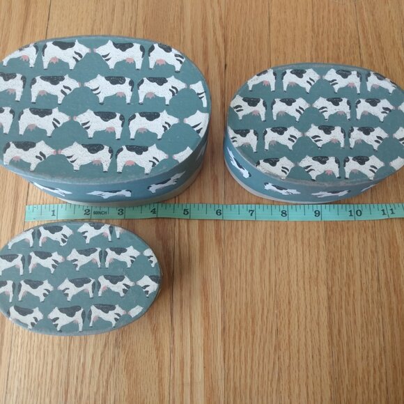 Vintage Nesting Shaker Boxes Hand Painted Cows Country Farmhouse Decor - Picture 9 of 12